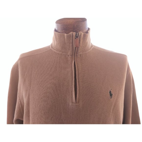 POLO RALPH LAUREN Men's Tan Estate Ribbed Quarter Zip Pullover Size Large - Picture 3 of 9